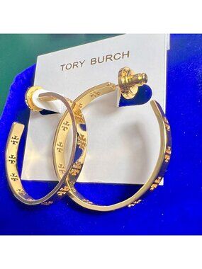 ✺ Beautiful Tory Burch Gold Logo Hoop Earrings ✺✺
